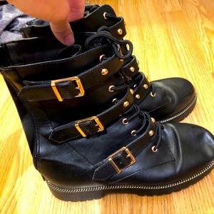 Combat booties with buckles and gold detailing
